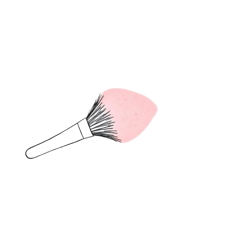 Line illustration of a blush brush with powder
