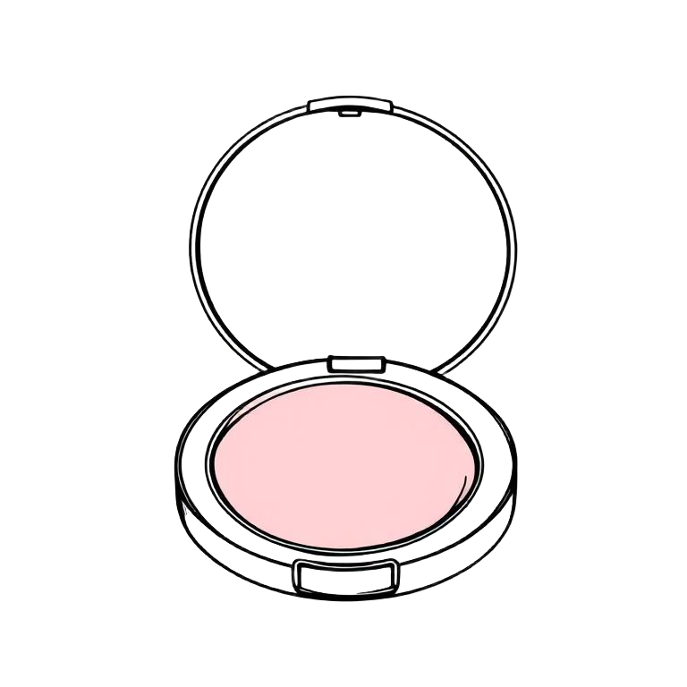 Line illustration of an open blush compact